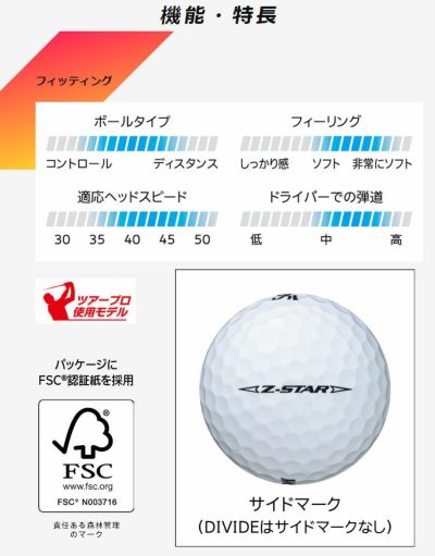 スリクソン Z-スター / ディバイド, ゴルフボール 1ダース(12球), SRIXON Z-STAR / DIVIDE 日本正規品