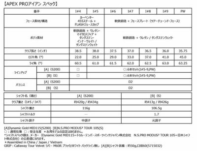 【9月29日発売】キャロウェイAPEXPROアイアンDynamicGoldMID115(S200)シャフト#5-Pw6本セット2024年