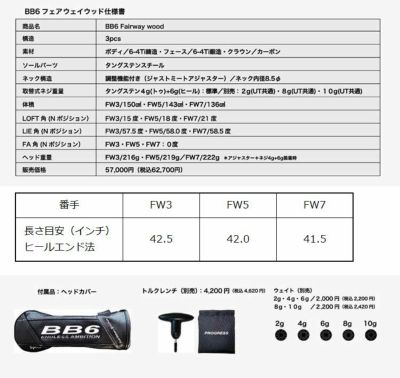 【特注】ProgressプログレスBB6フェアウェイウッド藤倉(Fujikuraフジクラ)スピーダーSPEEDERNXBLACK（ブラック）シャフト