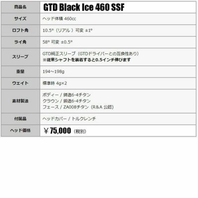 GTD（ジョージ武井デザイン）Black Ice 460 SSF ドライバークライム